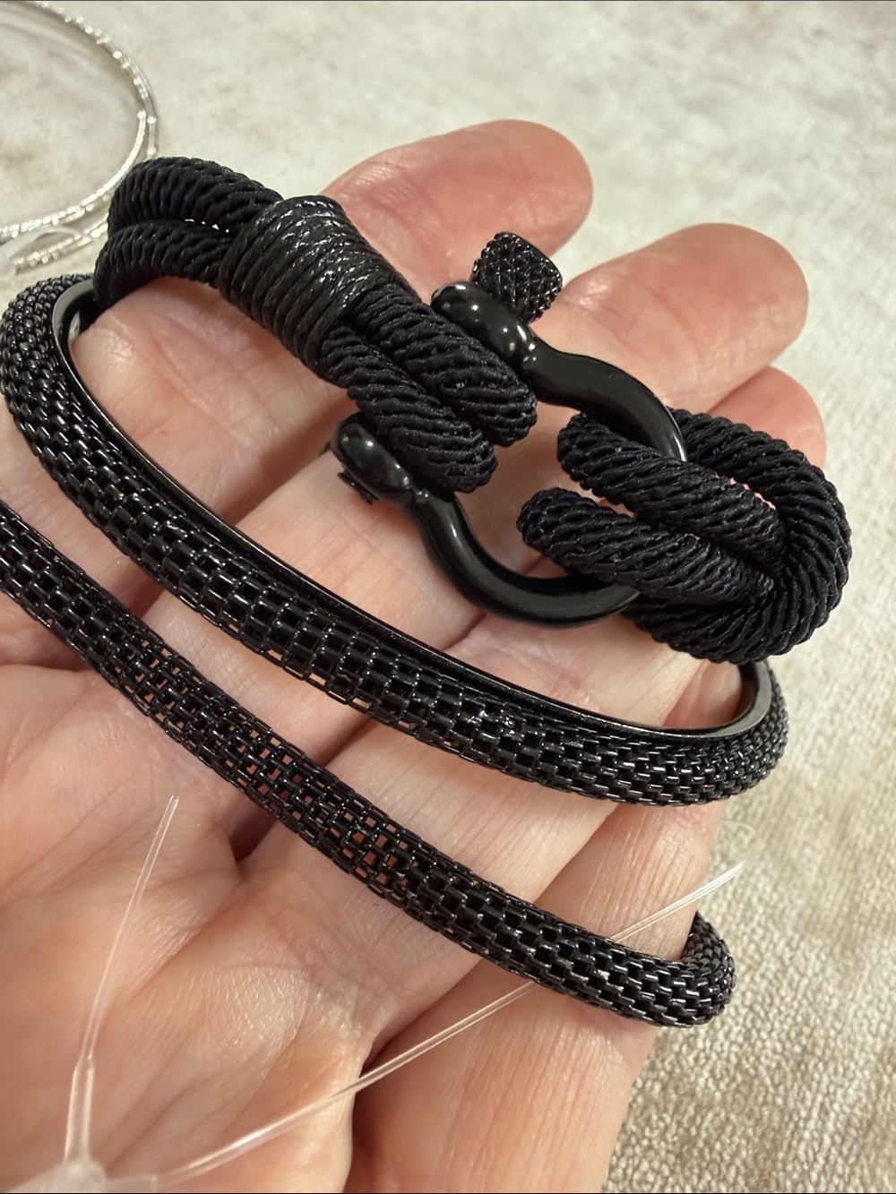 Black Rope Knot & Mesh Bracelet Set